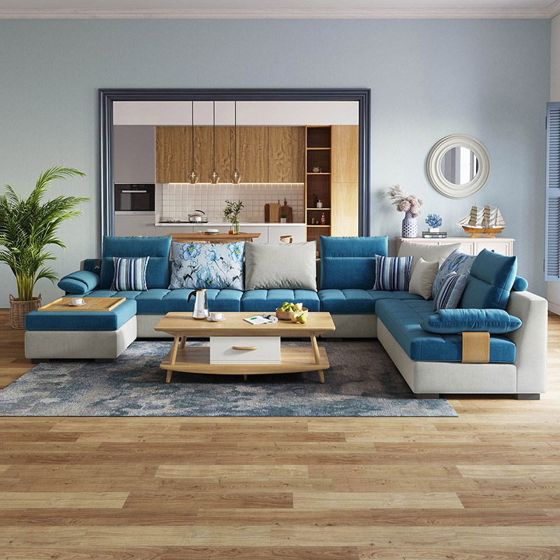 Fabric big size living room u shaped sectional chaise sofa